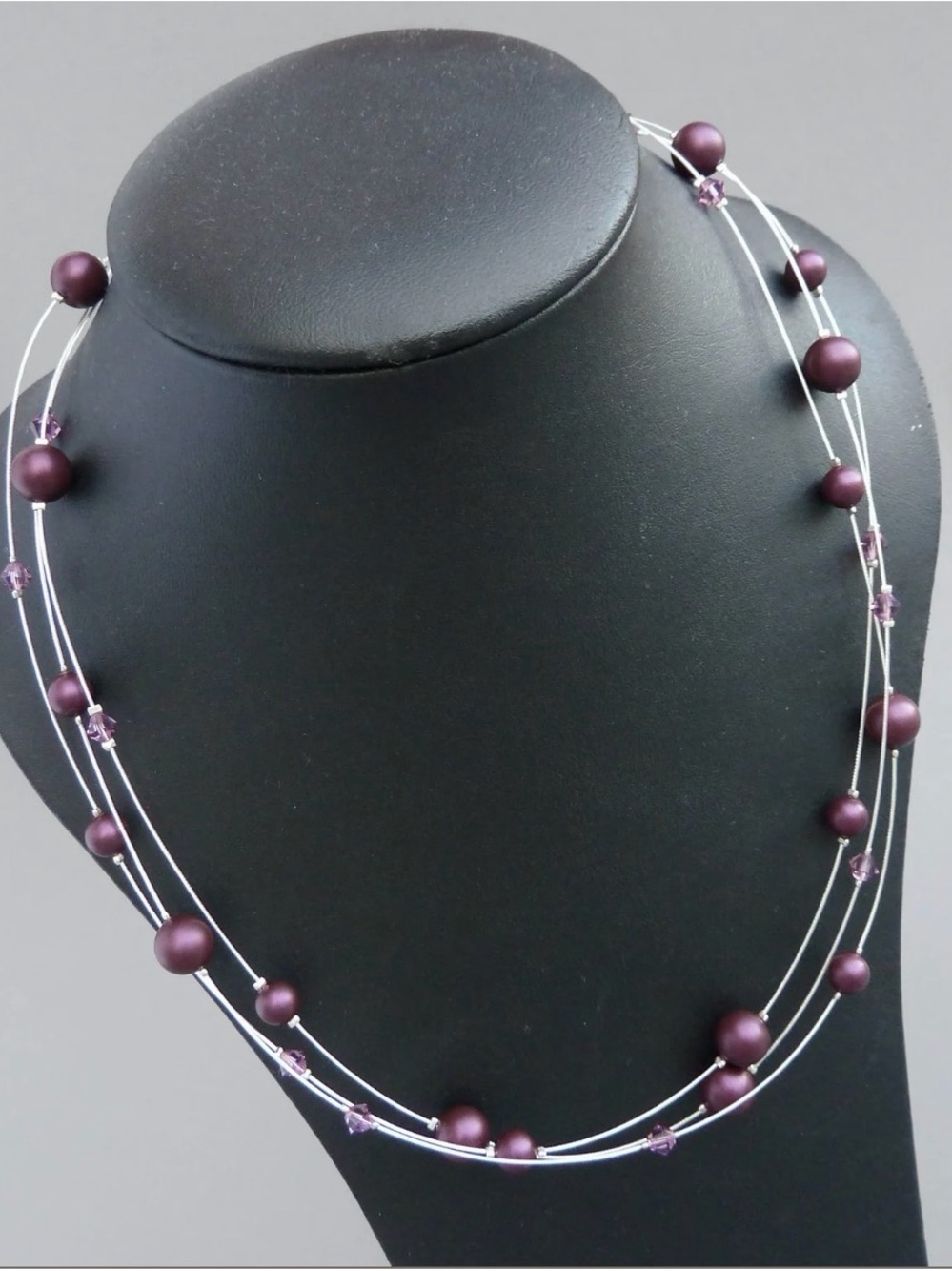 Multi-Strand Burgundy and Rose Gold Bead Necklace - Women's Jewelry